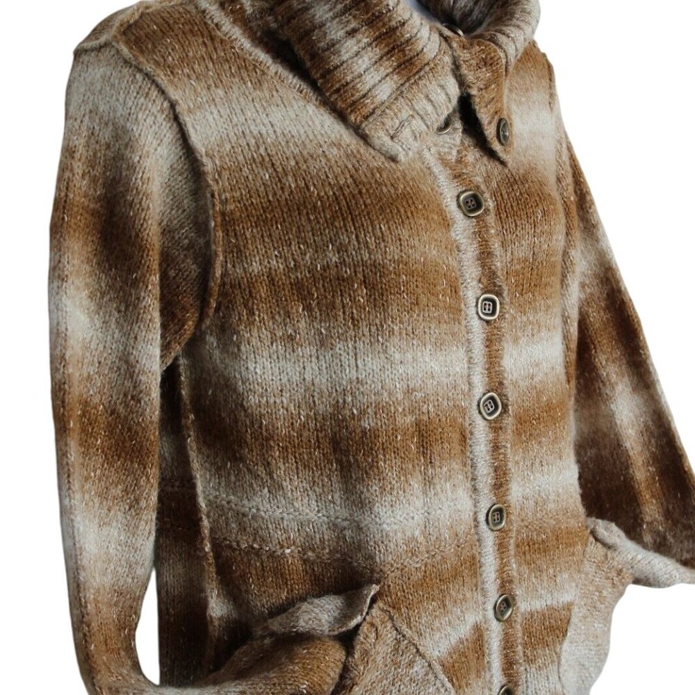 Exofficio XL Button Front Cardigan Turtle Neck Sweater Wool Blend Brown Tan - Picture 4 of 7